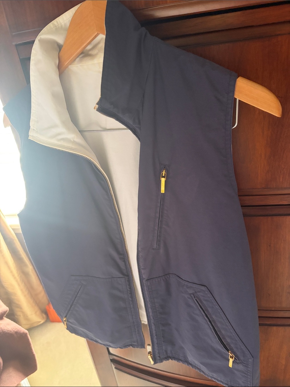 Ralph Lauren Navy Blue Reversible Vest with Cream Lining